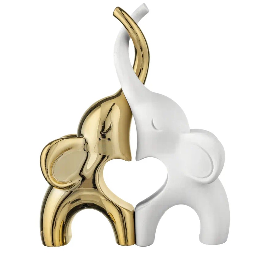 Coppia elefantini oro/bianco in marmorino - 13x10 cm - Bongelli